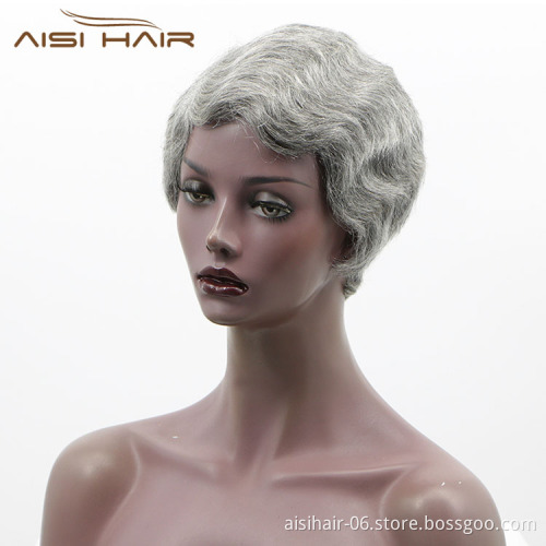 Aisi Hair Wholesale Short Pixie Cut Finger Wave 100% Unprocessed Gray Brazilian Hair For Black Women Human Hair Wigs